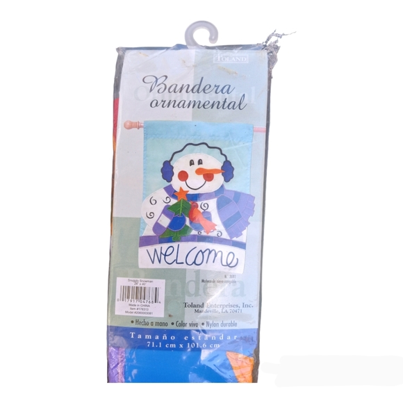 Large Snowman Welcome Applique Flag #3081 Snuggly Snowman - Picture 7 of 9